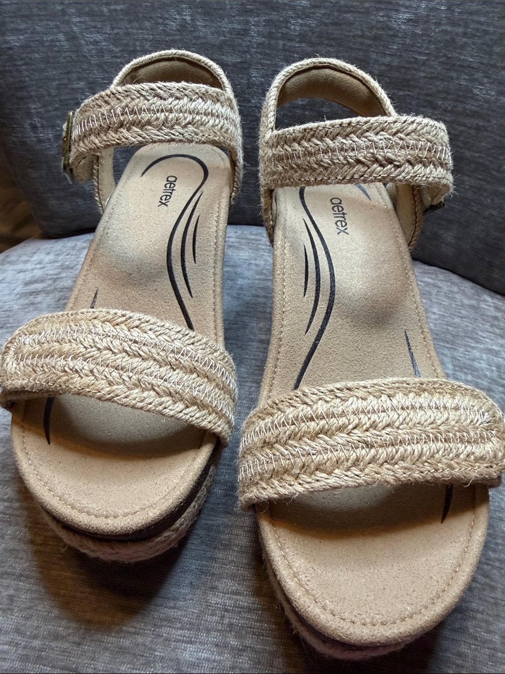 Aetrex Natural Braided Espadrille Wedge Sandals